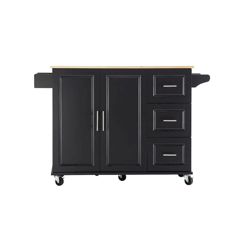 Kitchen Island Cart with Extensible Rubber Wood Top and Locking Wheels