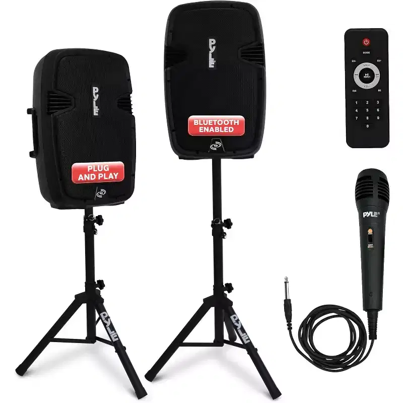 Pyle 12 Active + Passive PA Speaker System Kit - Dual Loudspeaker Sound Package, Bluetooth Streaming