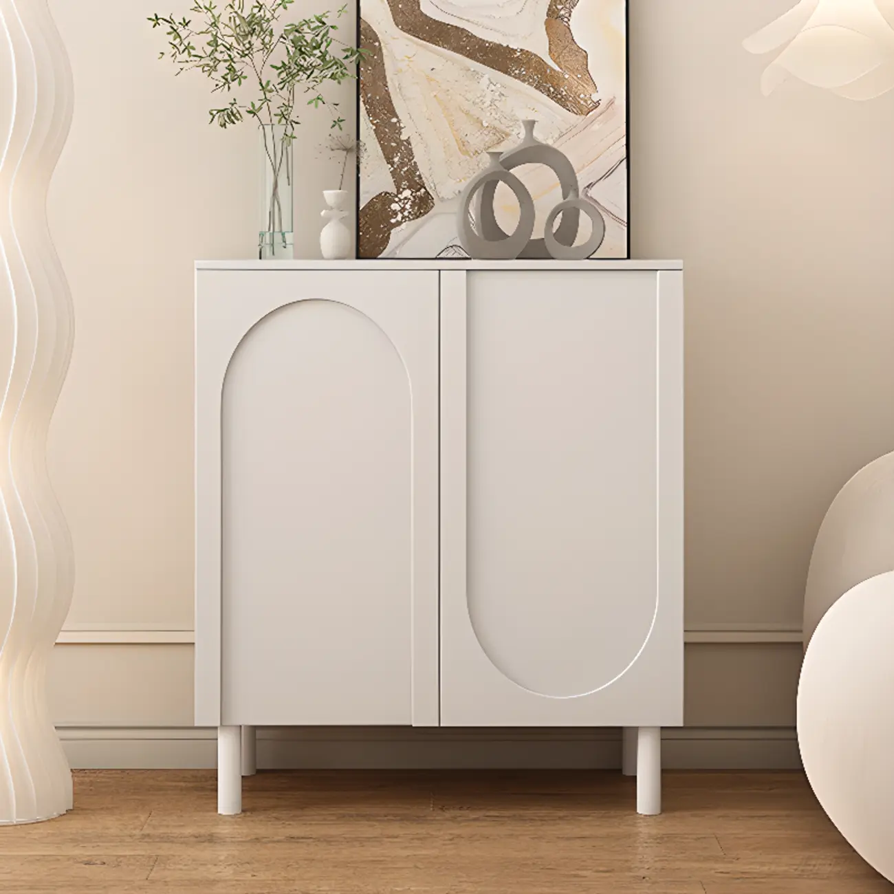 Modern Pink Wood Shoe Cabinet 3-Door Storage Unit