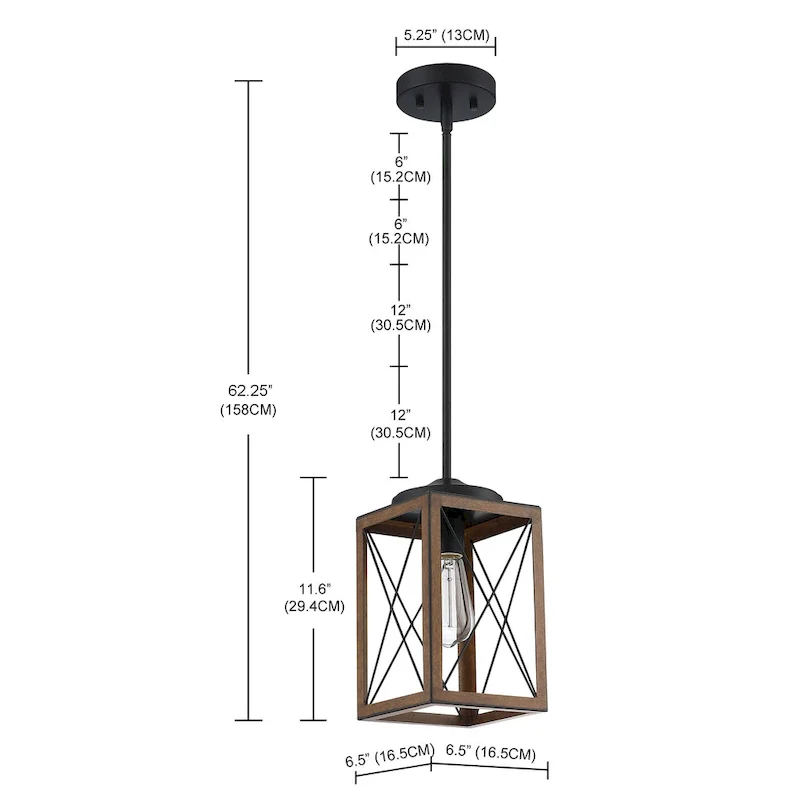 1-Light Cage Mini Pendant Light with Matte Black and Barnwood Accents