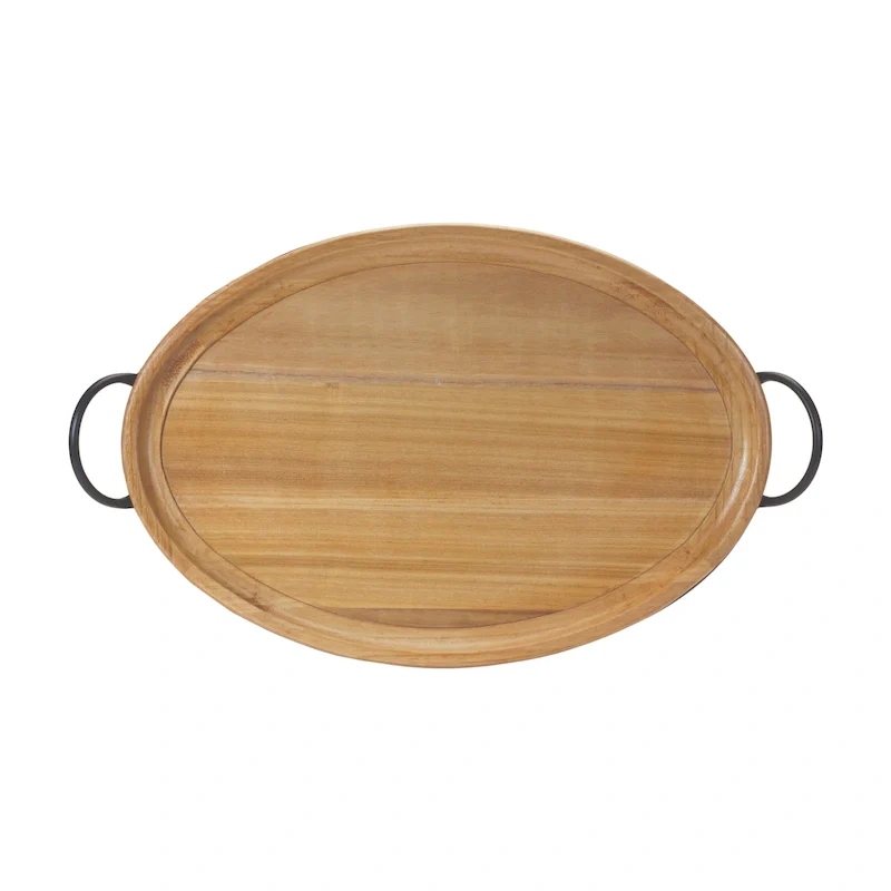 Natural Wood Tray with Handles 27.5 L