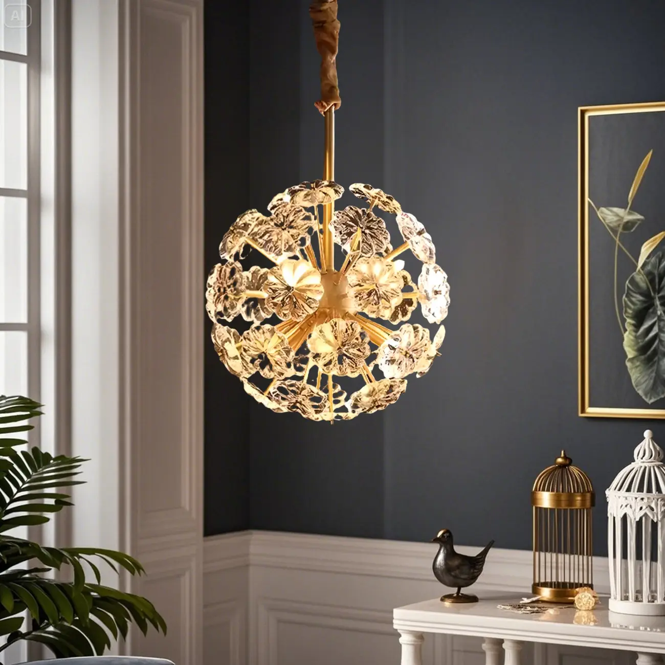 Modern Crystal Globe Chandelier with Ambient Light