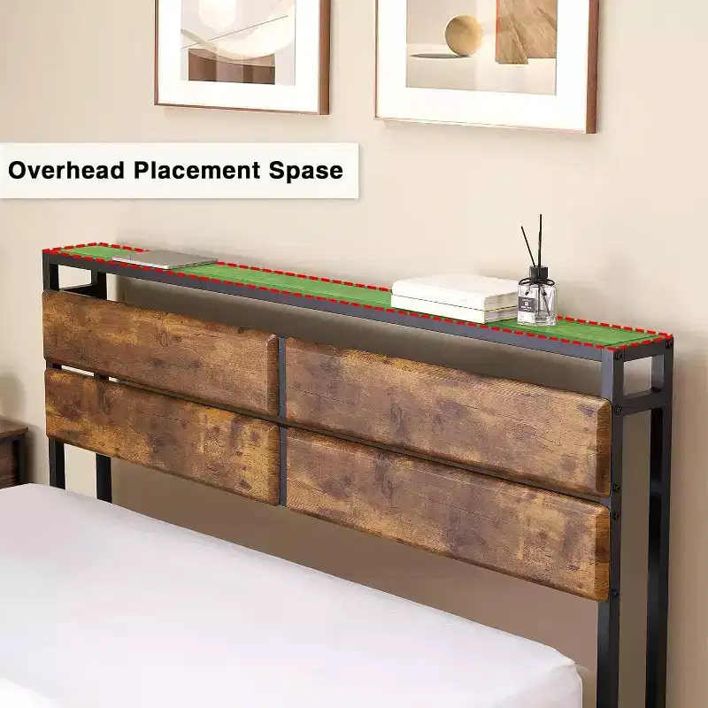 Full Size Metal Platform Bed Frame with Headboard,No Box Spring Required,Industrial Vintage Bedroom Furniture,Mattress Foundation,Heavy Duty Frame