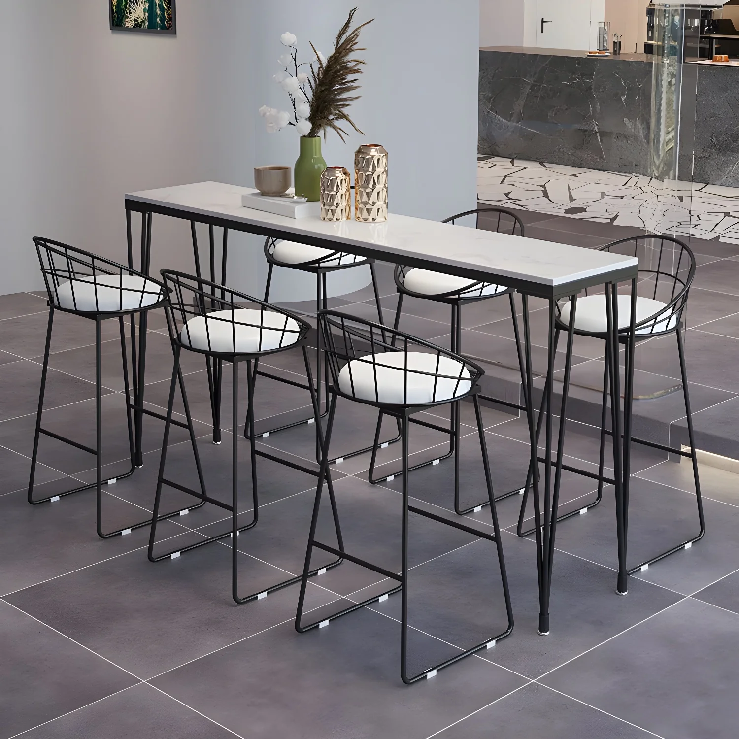 Sleek Black Faux Marble Top Bar Tables