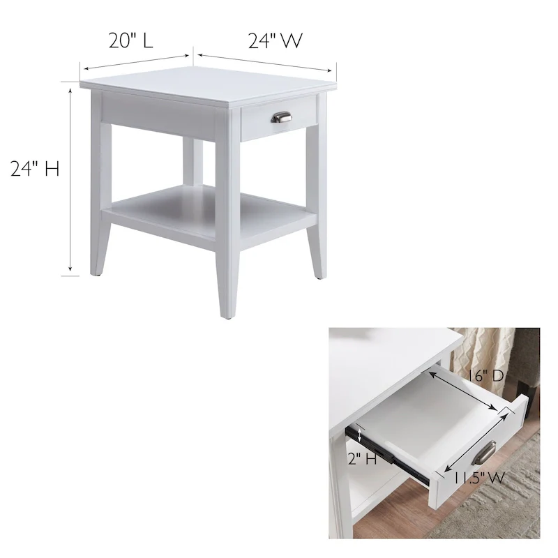 Laurent 20 in. Solid Wood End Table with Shelf and Drawer