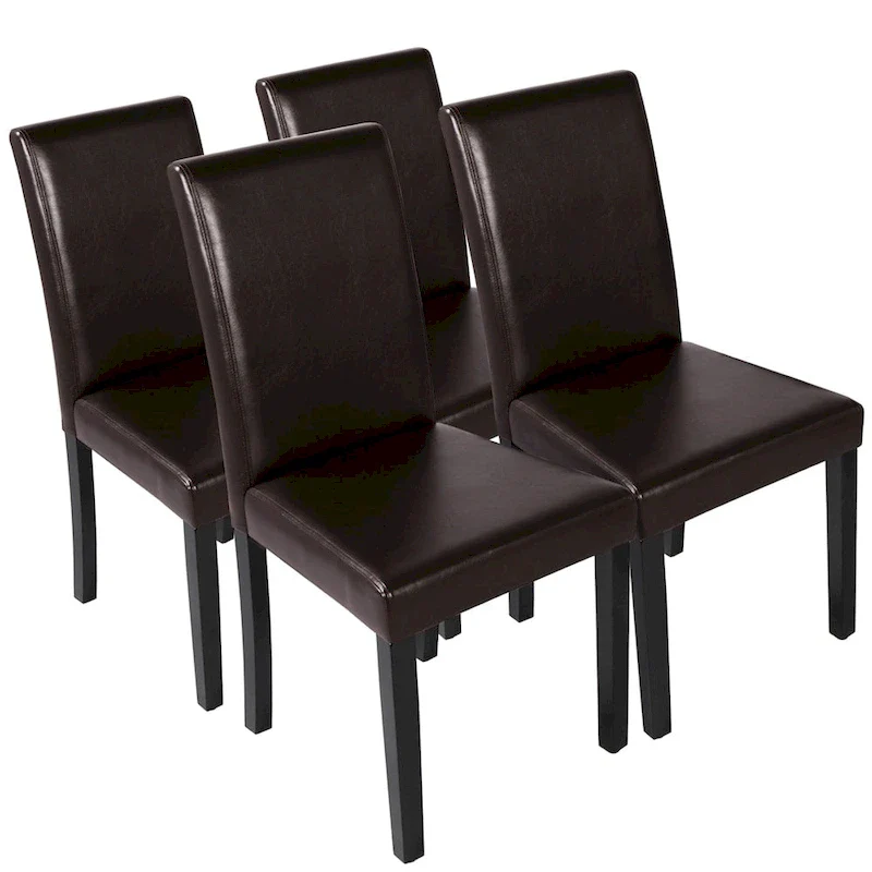 High-Back Faux Leather Dining Chairs with Foam Cushion & Rubberwood Legs – Black / Grey / Brown / White