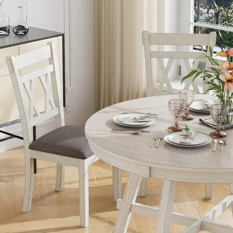 Solid Wood Dining Chairs with Linen Fabric Seat - Set of 2, 4, or 6