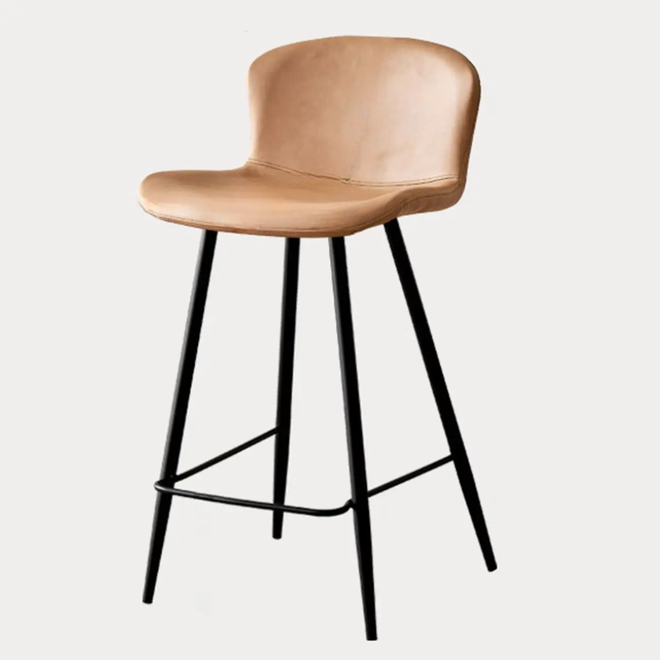 Mid-Century Modern Leather Bucket Bar Stools with Low Back