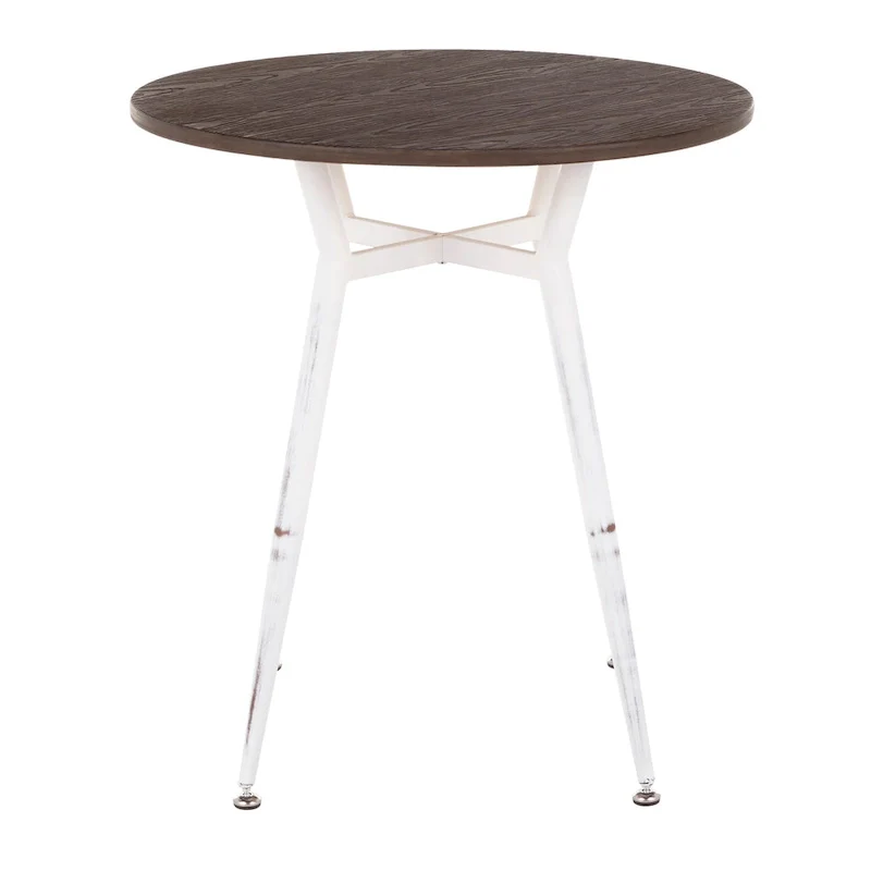 Vintage White / Antique / Brushed Silver Industrial Round Dinette Table with Metal Legs – Seats 4