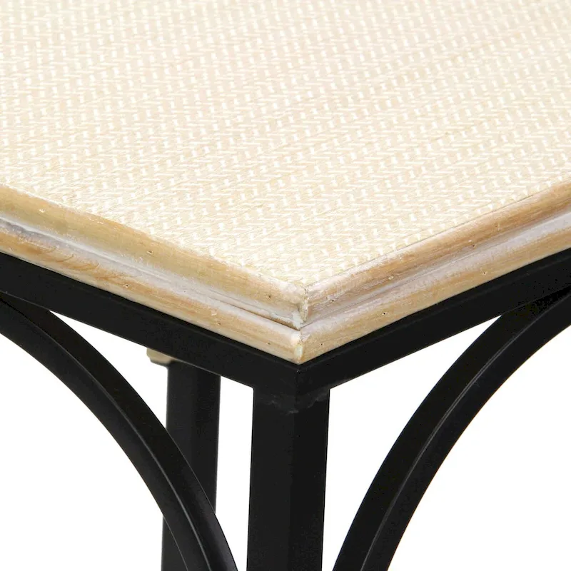 Claudette Set of 2 Rattan Accented Wood & Metal Square Side Tables