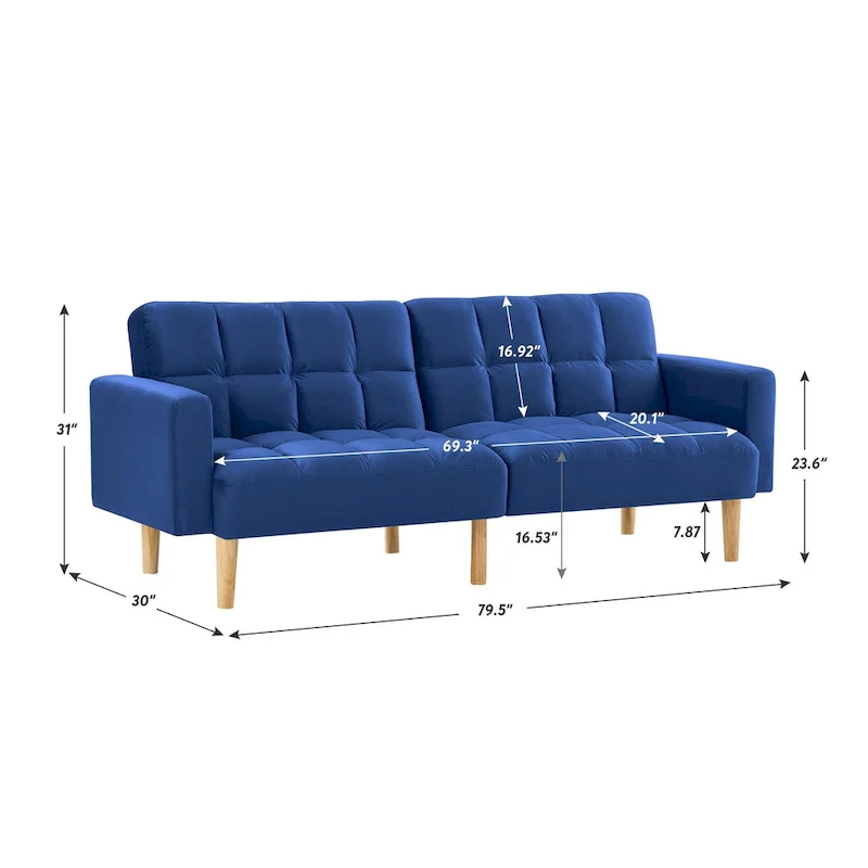 79.52W Modern Velvet Convertible Sofa