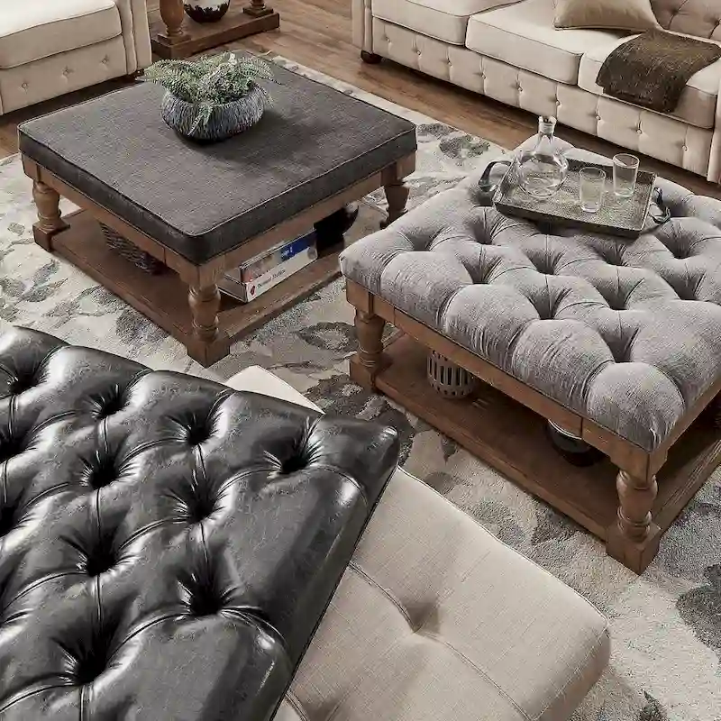 Lennon Baluster Storage Tufted Ottoman Table by iNSPIRE Q Artisan