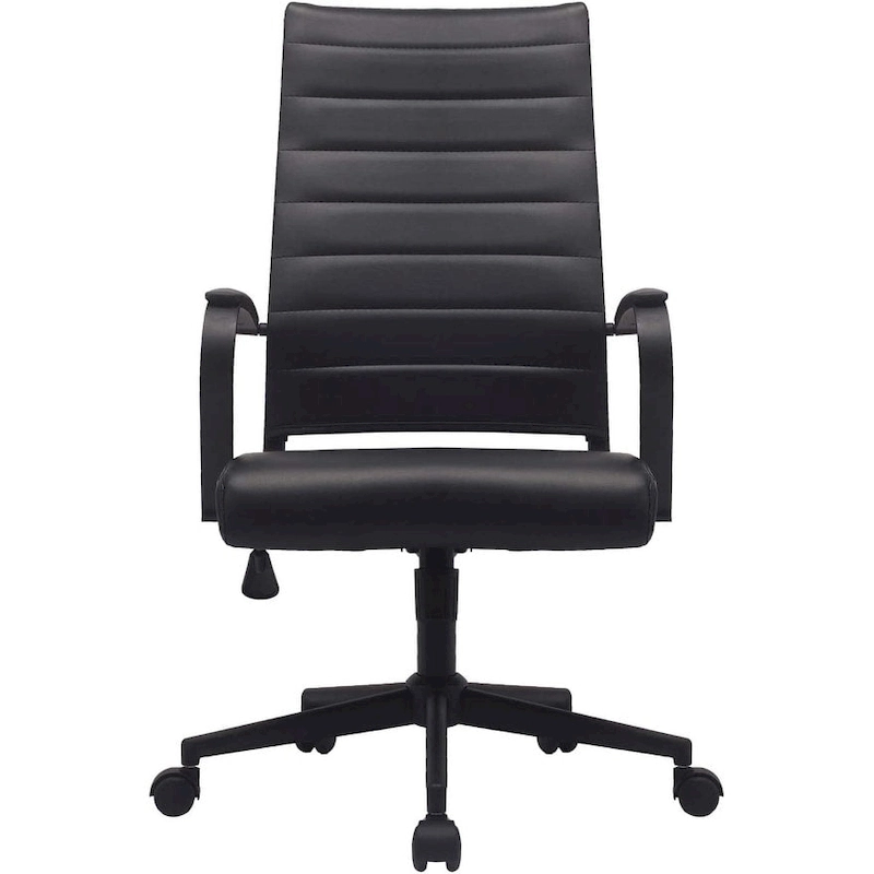 Modern High Back Office Chair Ribbed PU Leather Swivel Tilt Conference Room Computer Desk Cushion Seat Boss