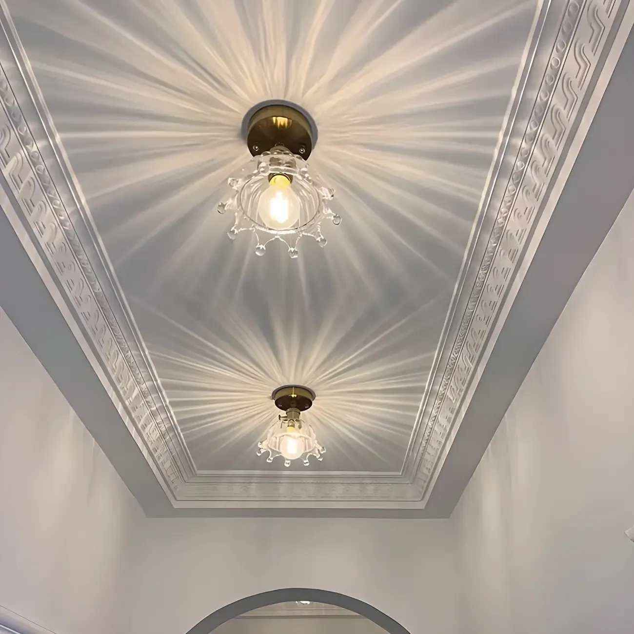 Geometric Gold Semi Flush LED Ceiling Light for Aisle Decor