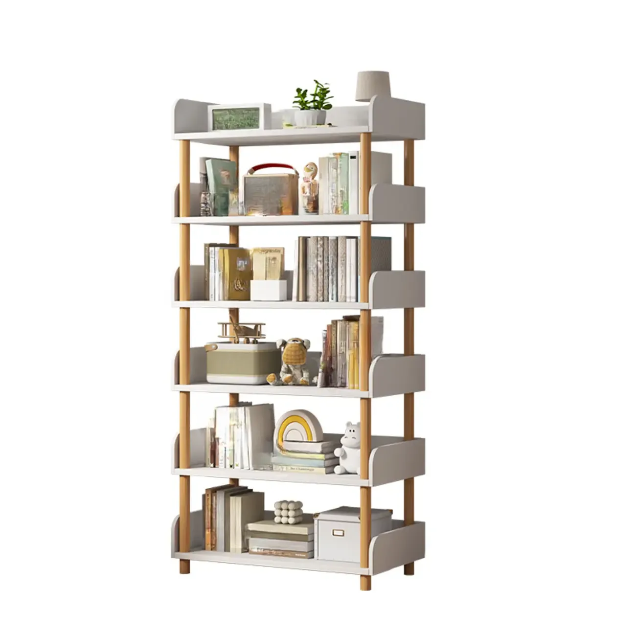 Vertical Natural Multi-Shelf Open Back Wood Bookcase