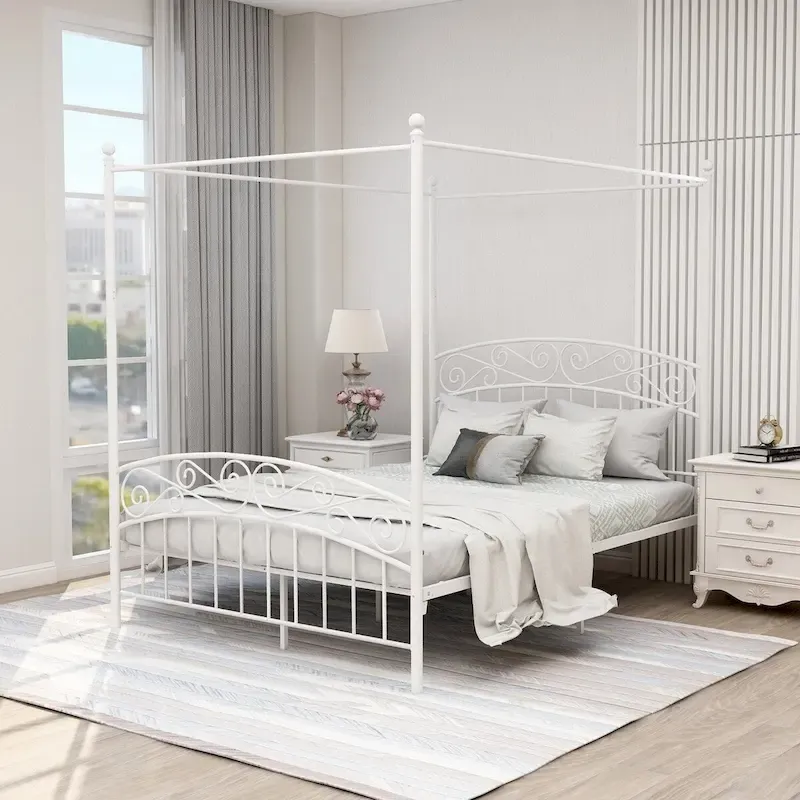 Aufank Classic Metal Canopy Bed Frame, Easy Assembly