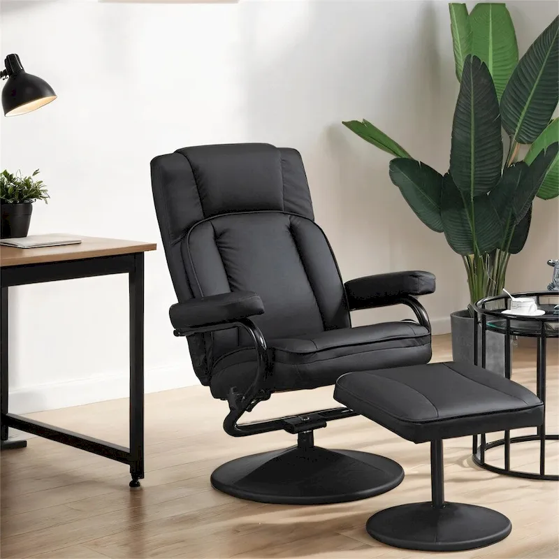 Leather Swivel Recliner with Ottoman Footrest and Armrests