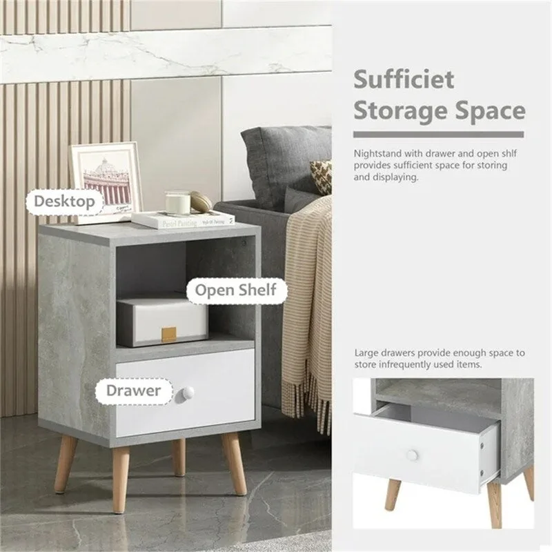 2-Piece Nightstand Set with Drawer and Open Shelf