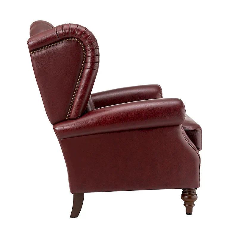 Brown Genuine Leather Wingback Armchair with Nailhead Trim, Set of 2, 1-Person