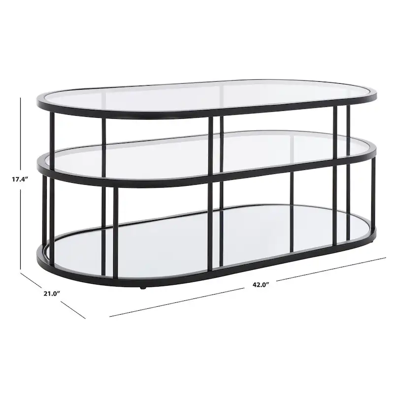 Gold / Matte Black 2-Tier Glass Coffee Table, 42