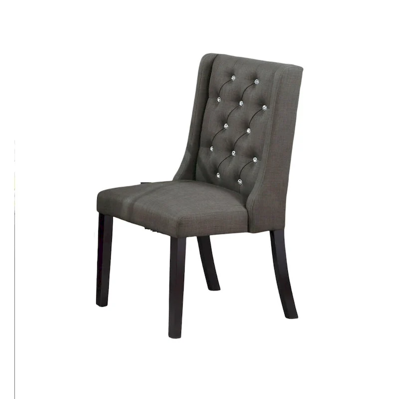 Set of 2 Wingback Dining Chairs, Tufted Faux Leather