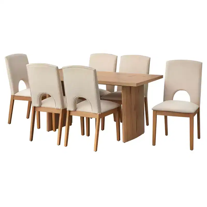 Lifestorey 7pc Blakely Modern Rectangular Dining Set Light Oak/Beige