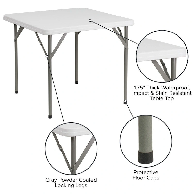 2.85-Foot Square Plastic Folding Table - Event Folding Table - 34.25D x 34.25W x 29.5H