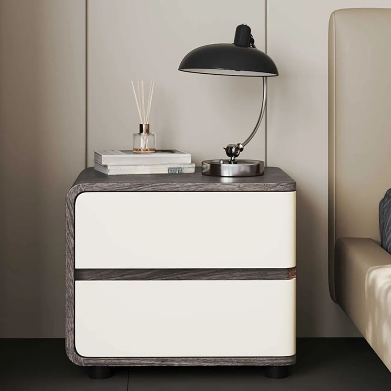Modern Narrow Wooden Nightstand with 2 Drawers
