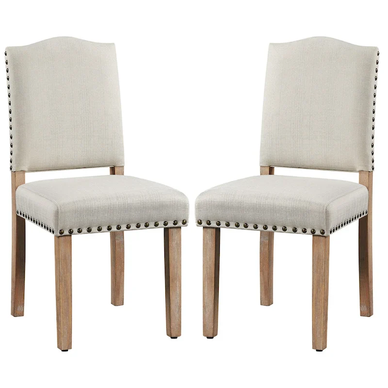 Yaheetech 2PCS Dining Chairs Upholstered Kitchen Chairs with Nailhead Trim - 18 L  22.5 W  36.5 H