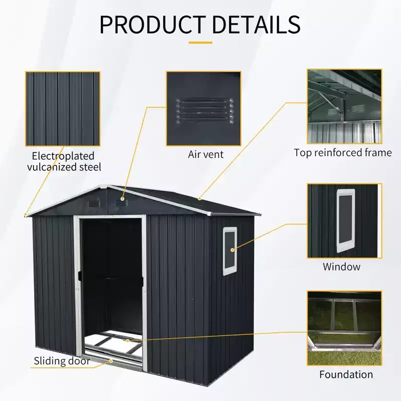 8ft x 4ft Outdoor Metal Storage Shed With window and metal foundation,Gray