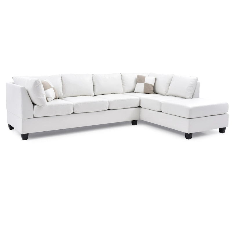 Reversible Faux Leather 4-Seater Sectional Sofa with Throw Pillows - 111  - White