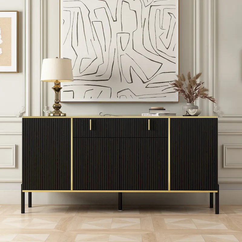 Black/Gold & White/Gold Modern Sideboard Storage Cabinet – 4 Door