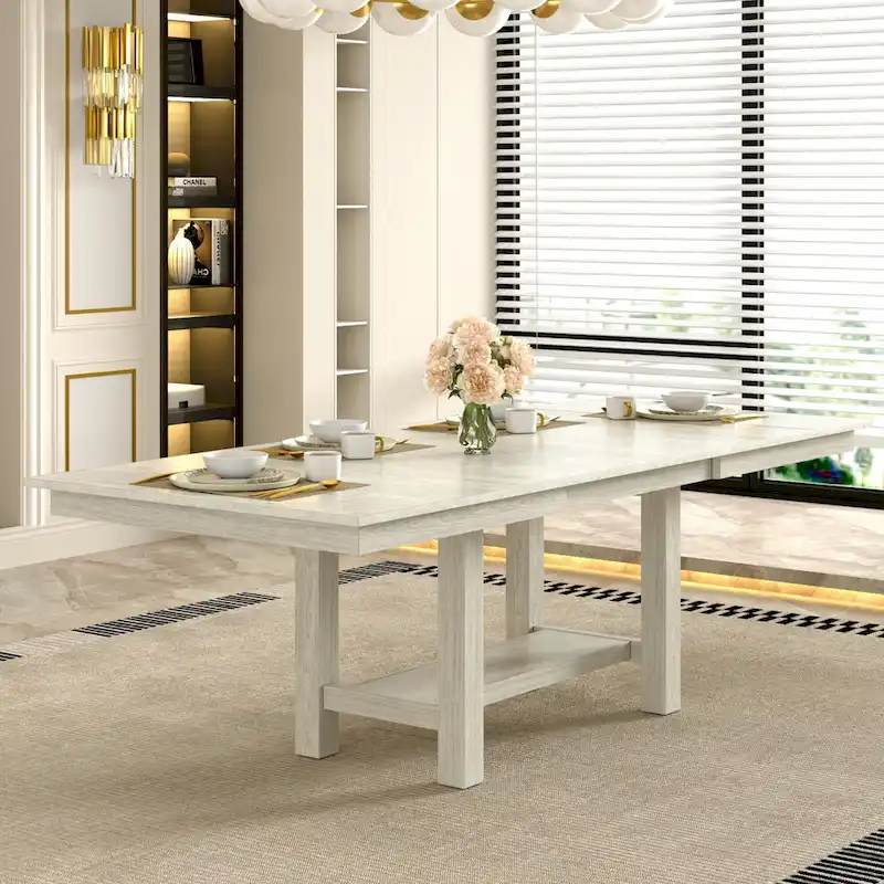 VECELO 94-inch Modern Solid Wood Rectangular Extendable Dining Table