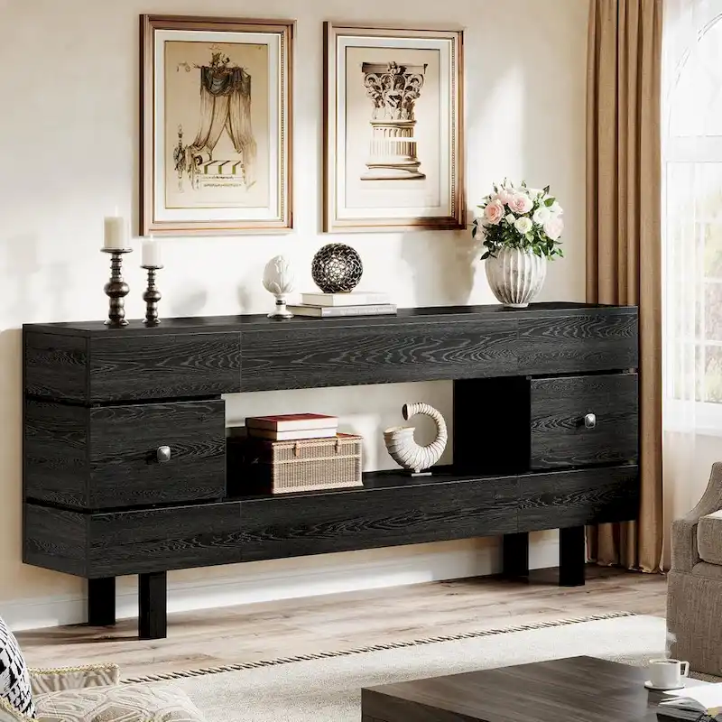 71 Inches Console Table with Storage Drawers, Farmhouse 2-Tier Entryway Table for Entrance with Display Shelf