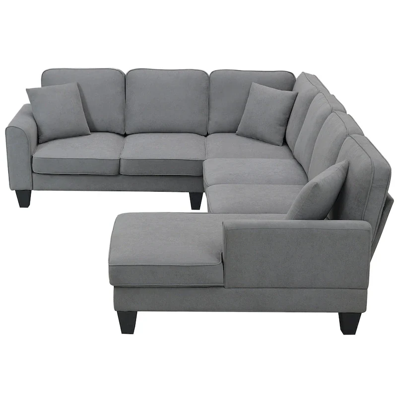 Modern U-Shaped 7-Seater Fabric Sectional Sofa Set with 3 Pillows, 108