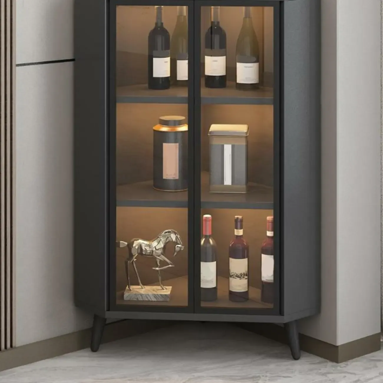 Modern Glam White-Gold Wood Glass Display Cabinet