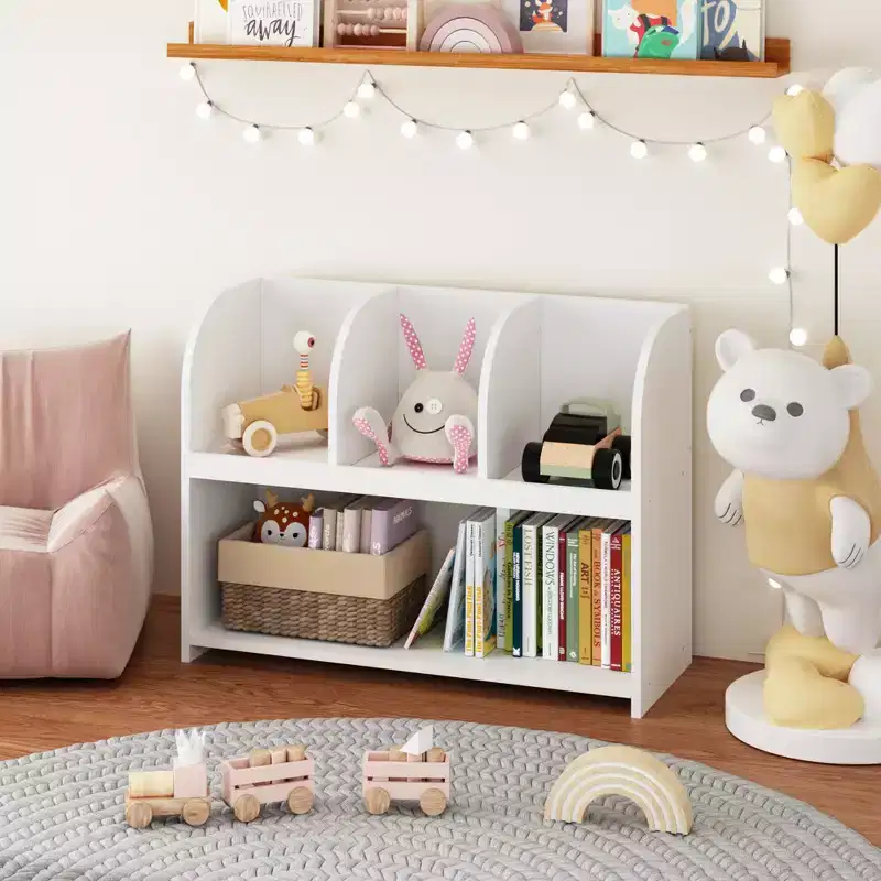 Whisen Kids Bookcase with 4 Compartments, Storage Book Shelf, Storage Display, Rack, Toy Organizer - White