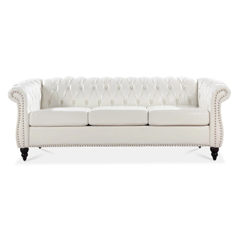 Cream 84.65  Traditional Chesterfield 3 Seater Sofa, PU Leather