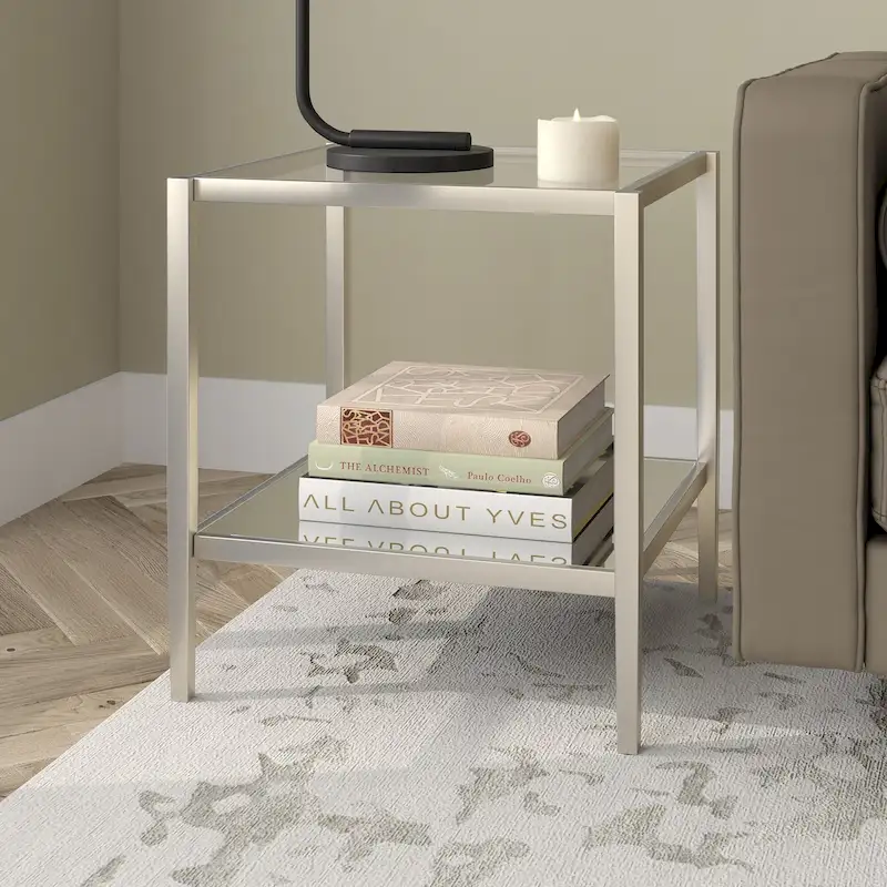 20-inch Square Side Table with Tempered Glass Shelf