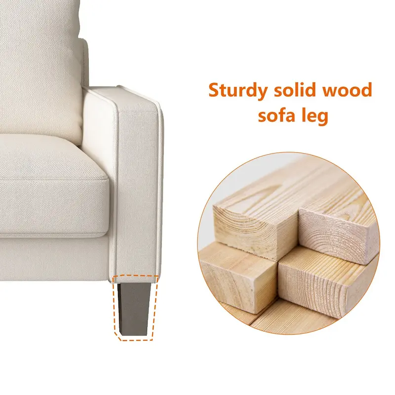 Beige Fabric Sofa with Square Arm and Tufted Back