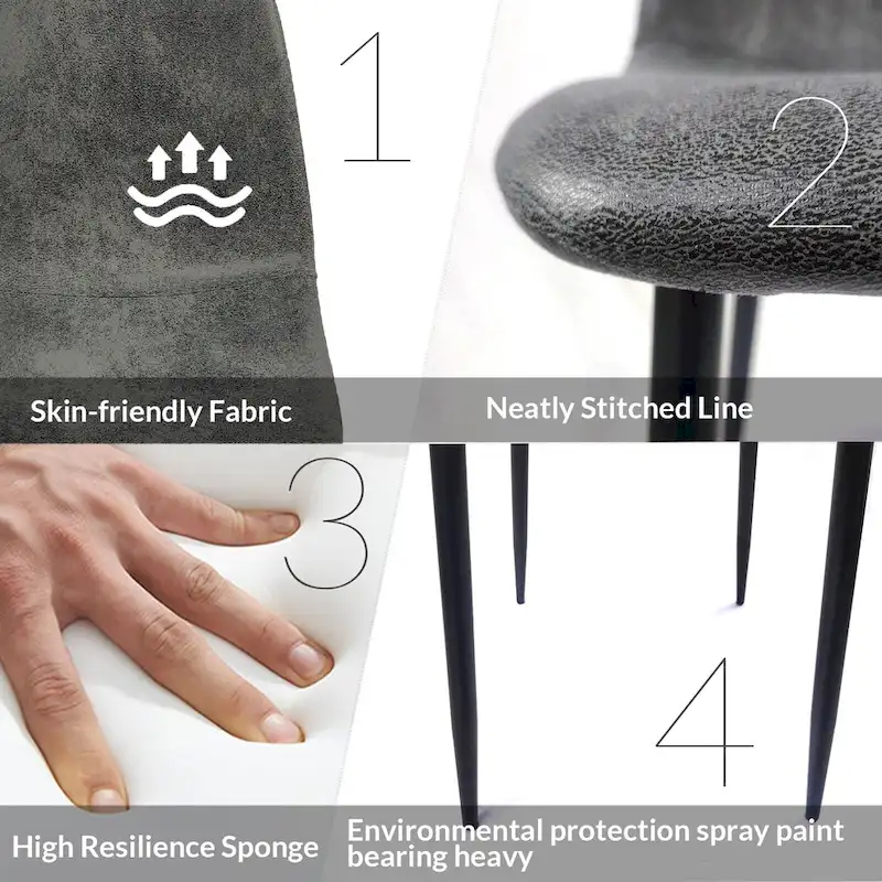 4 Dining Chairs with Spoon Shaped Seats and Black Metal Legs