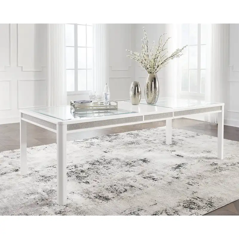 White/Green Rectangular Extension Dining Table, Seats up to 10 — 42W x 96D x 30H