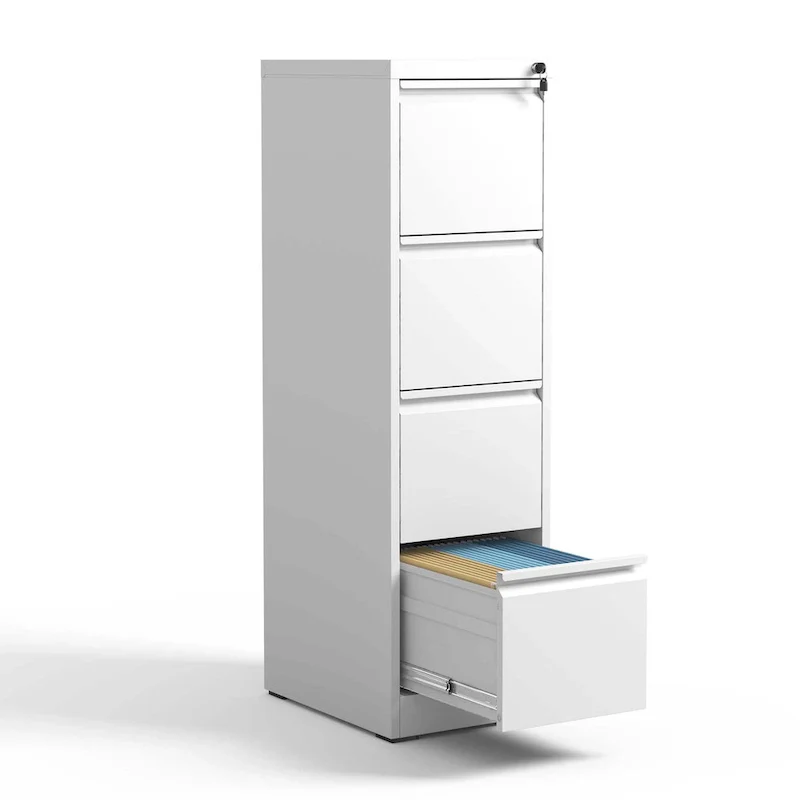 White 4-Drawer Metal Vertical File Cabinet with Lock