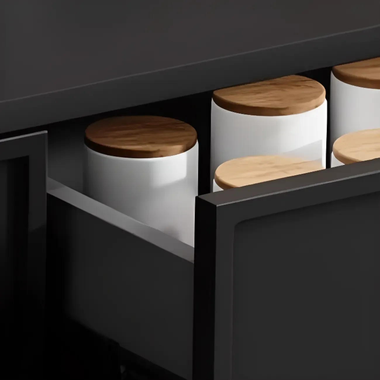 Traditional 3-Layer Rattan Wooden Black Sideboard Cabinet