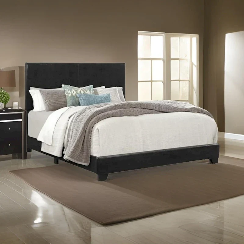 King Size Bed Frame with Upholstered Headboard and Footboard, Black