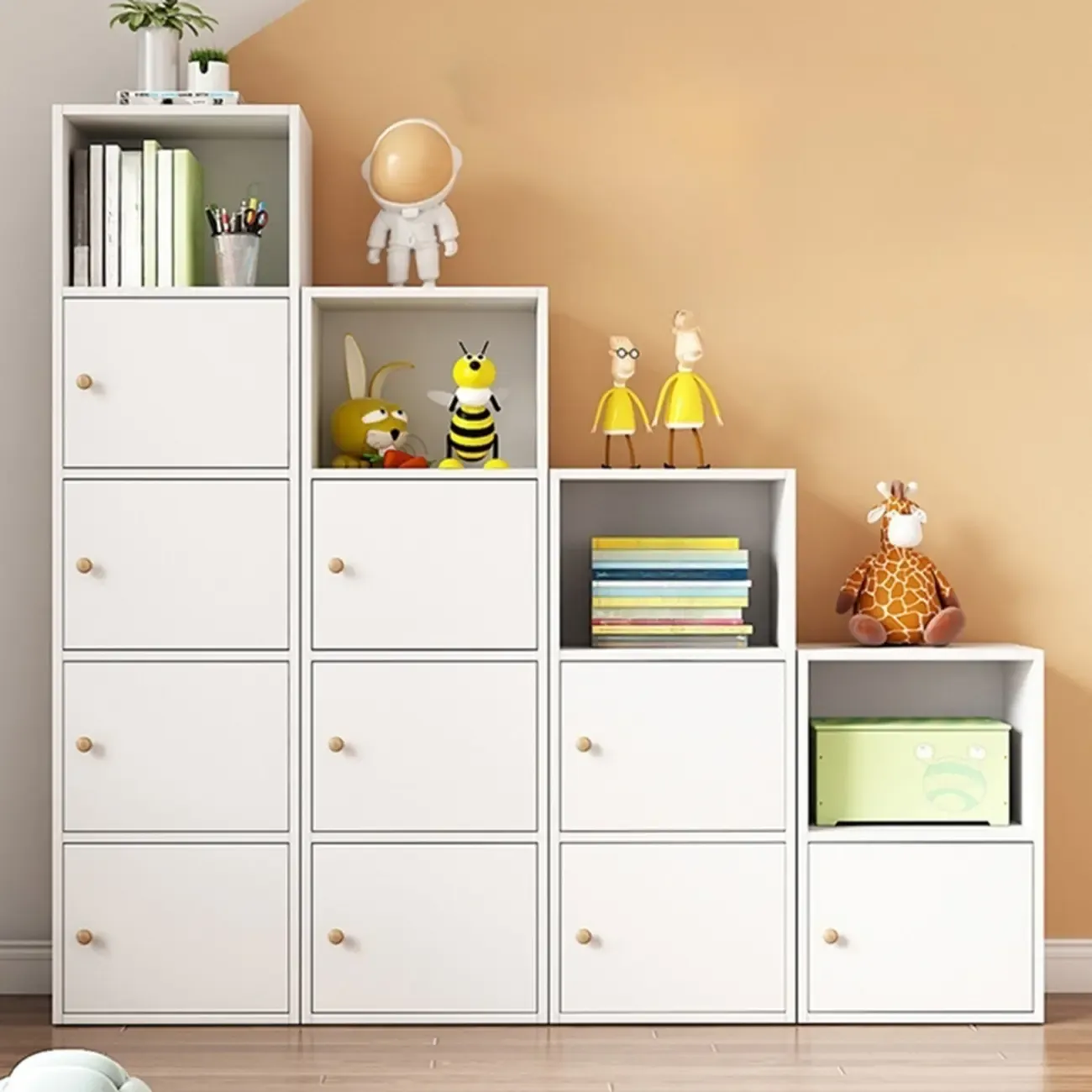 Simple Rectangular White Modular Wooden Bookcase