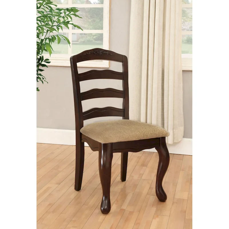 Transitional Dark Walnut Finish Set of 2pc Dining Chairs Solid wood Kitchen Dining Room Furniture Ladder back Side Chairs