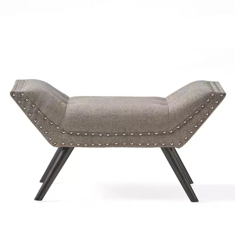 TUYOHW 35.5 Vintage Ottoman Bench Button-Tufted Design,Accent End of Bed Ottoman for Bedroom & Living Room,Birchwood Legs & Nailhead Trim,Gray