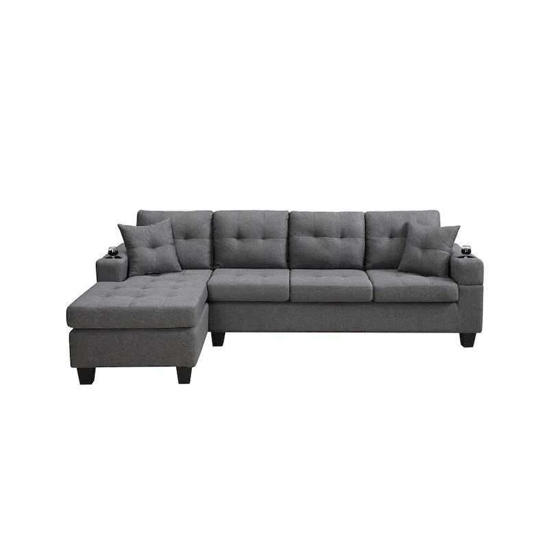 Sectional Sofa Living Room with L Shape Chaise Lounge and cup holder