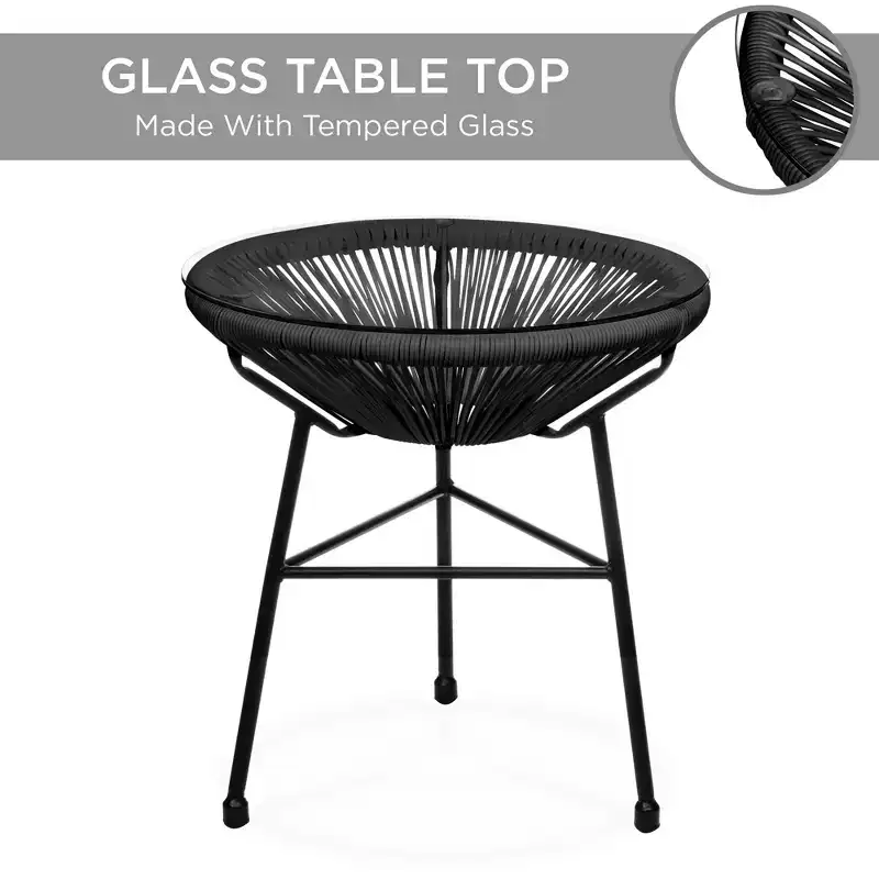 Best Choice Products 3-Piece All-Weather Patio Acapulco Bistro Furniture Set w/ Rope, Glass Top Table